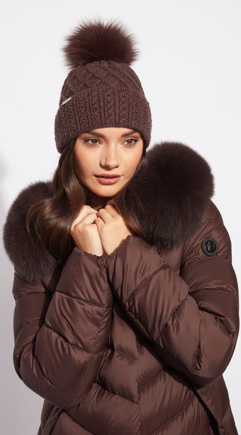 Harlow Pom Pom Hat - Brown