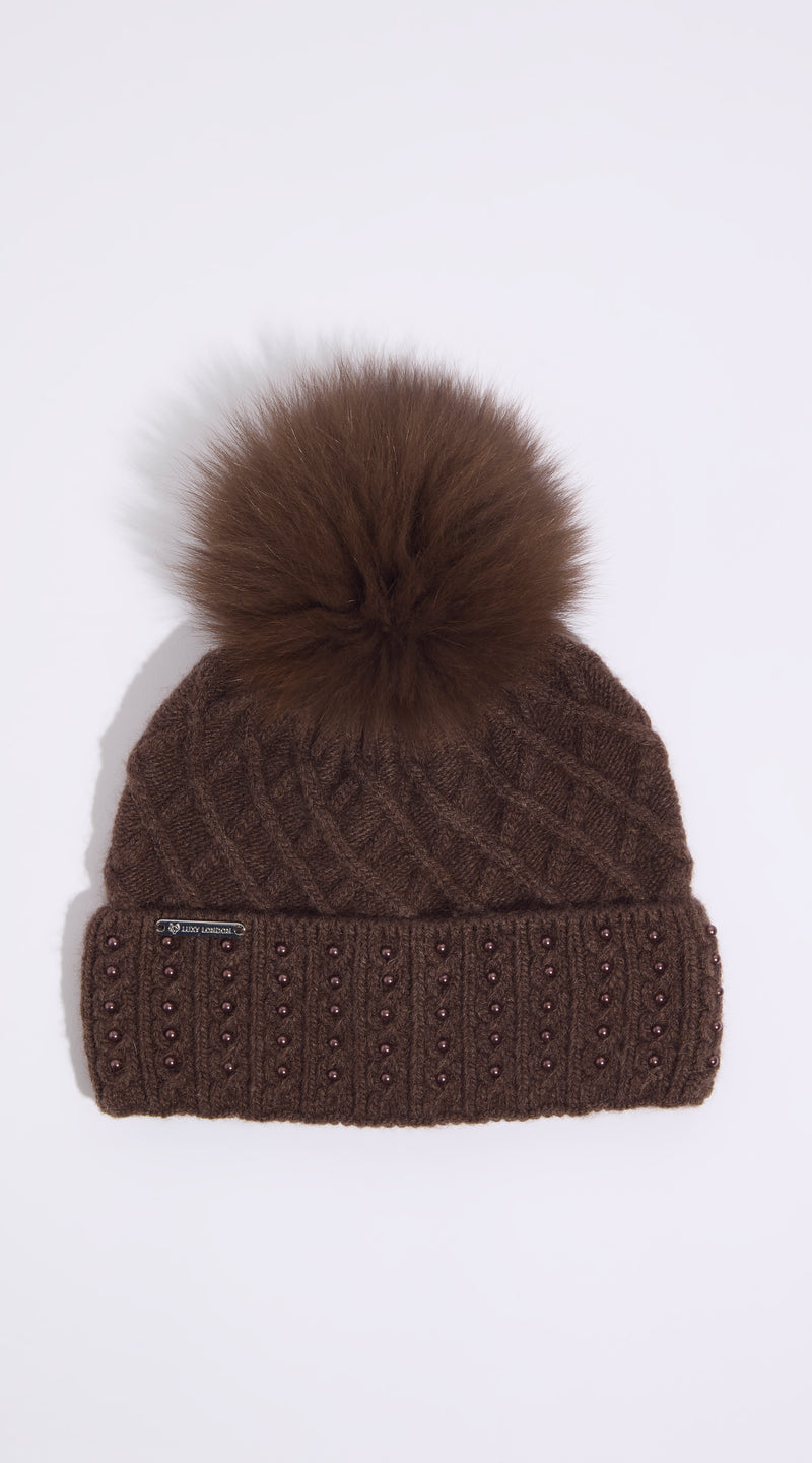 Harlow Pom Pom Hat - Brown