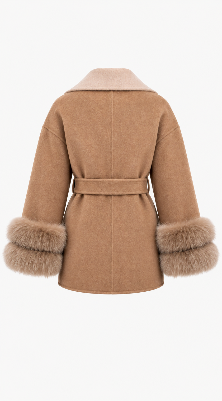 Luxy Two Tone Cashmere & Double Fur Cuffed Belted Wrap Coat