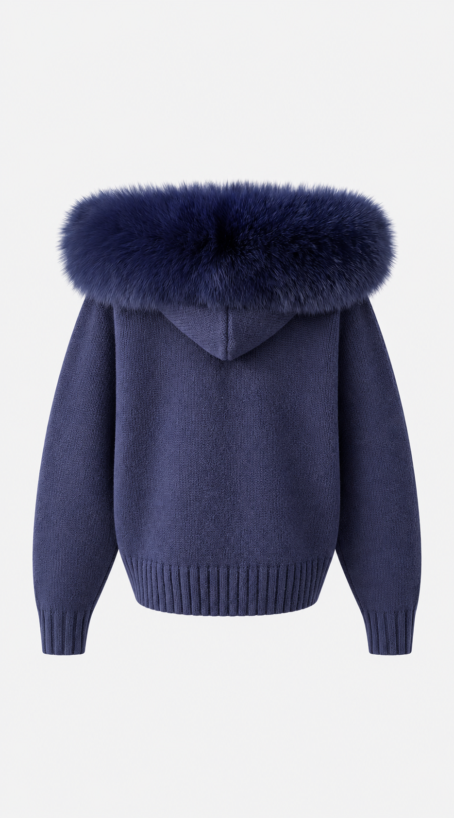 Luxy Knitted Zip Through Fur Hoodie - Navy