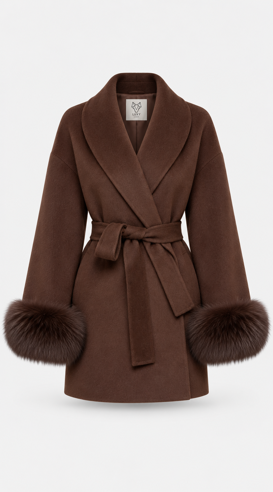 Luxy Cashmere & Fur Cuffed Belted Wrap Coat - Brown