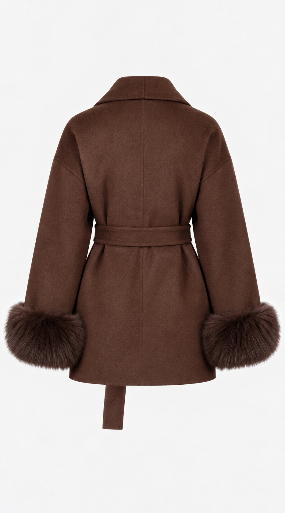 Luxy Cashmere & Fur Cuffed Belted Wrap Coat - Brown