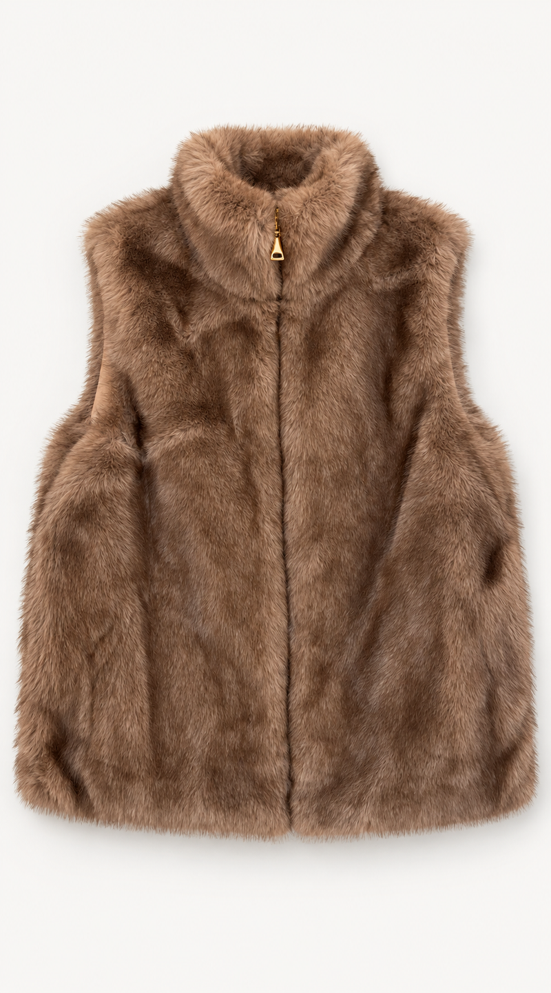 High Collar Faux Fur Gillet - Taupe