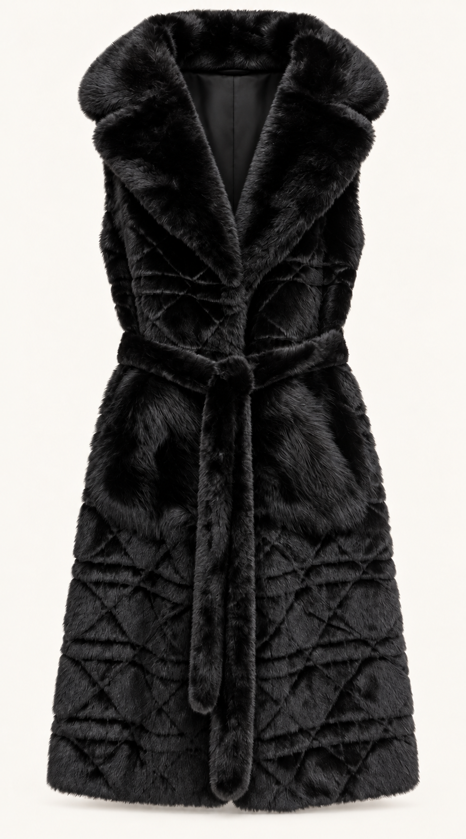 Luxy Faux Fur Midi Belted Gilet - Black