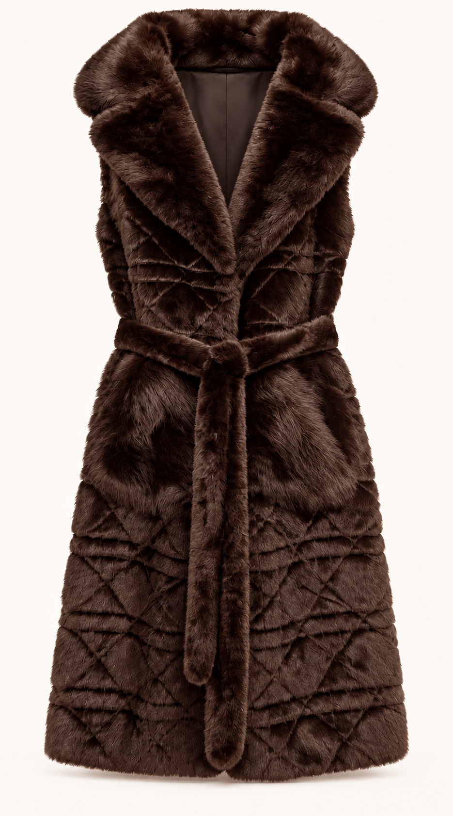 Luxy Faux Fur Midi Belted Gilet - Brown