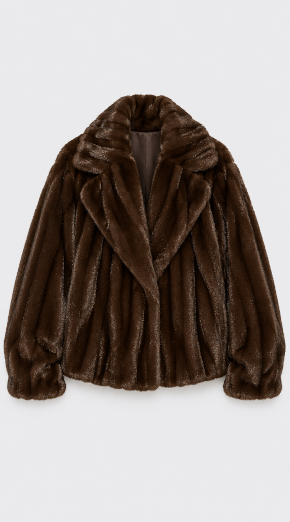 Brown Faux Fur Coat with Lapel Collar