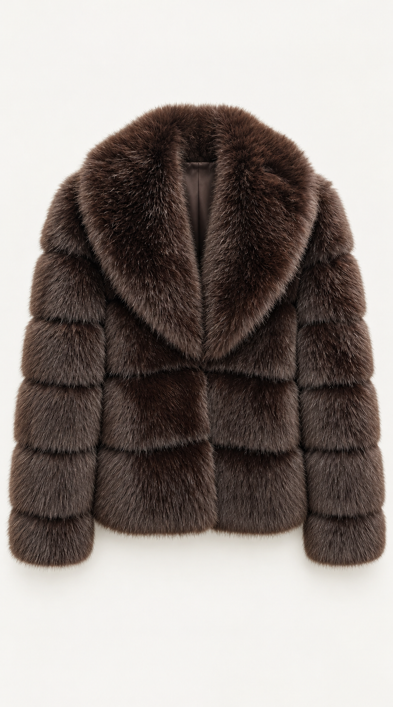 Faux Fur Collar Cropped Jacket - Brown