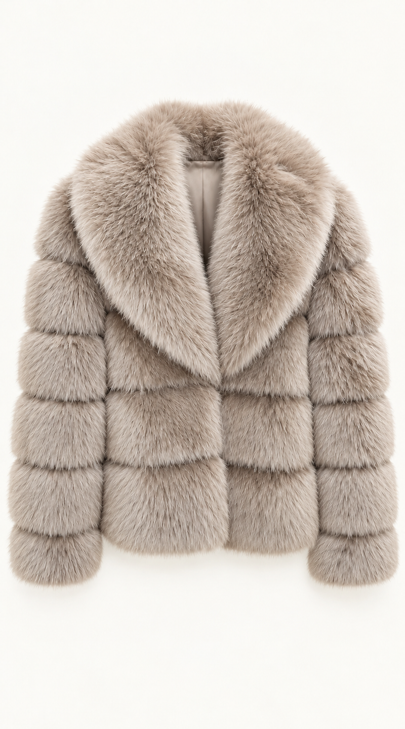 Faux Fur Collar Cropped Jacket - Beige