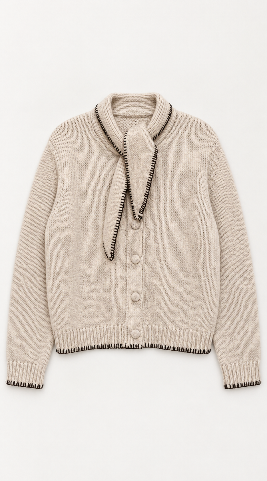 Oatmeal Cardigan with Scarf & Stitch Detail