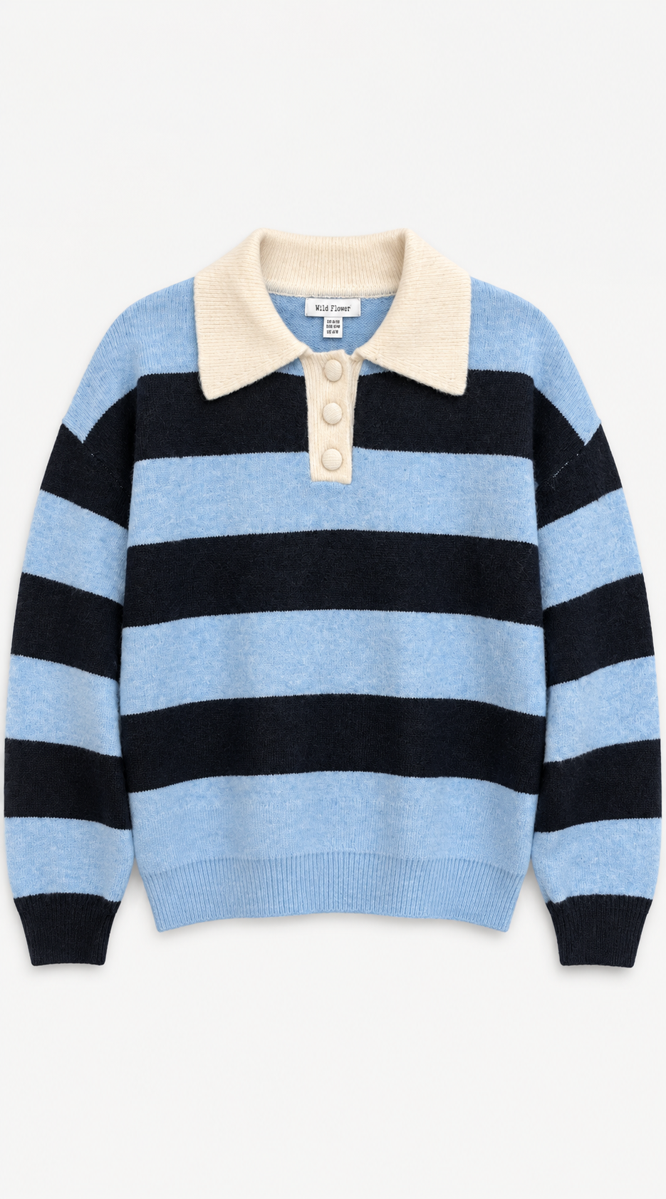 Stripe Polo Neck Knit Jumper - Blue & Navy