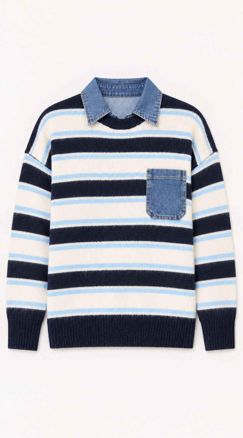 Stripe Denim Pocket Knit Jumper