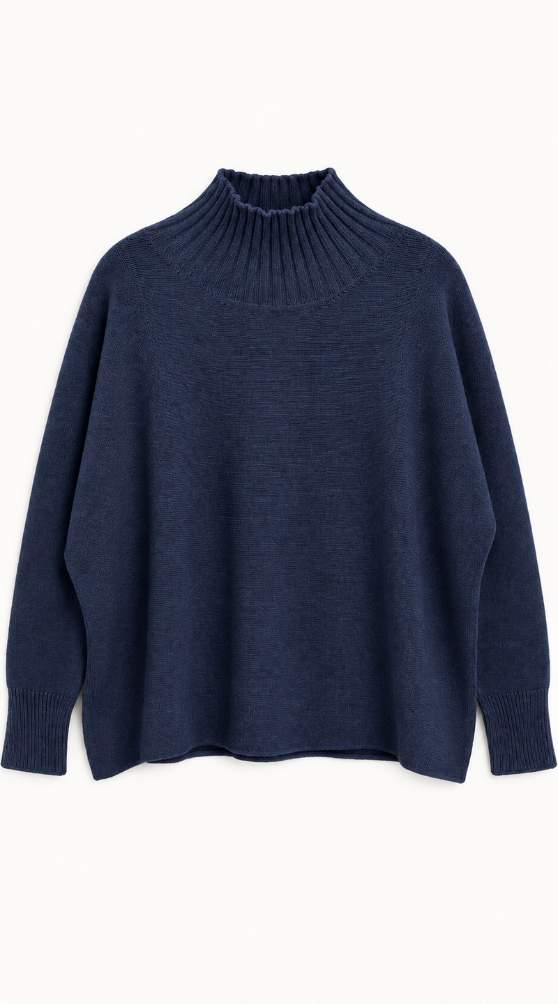 Relaxed High Neck Jumper - Navy