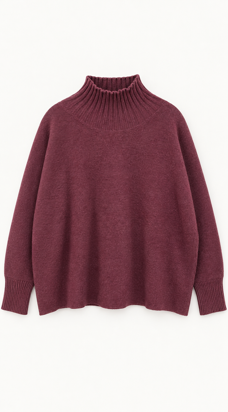 Relaxed High Neck Jumper - Burgundy