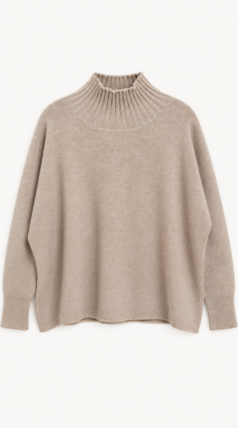 Relaxed High Neck Jumper - Beige