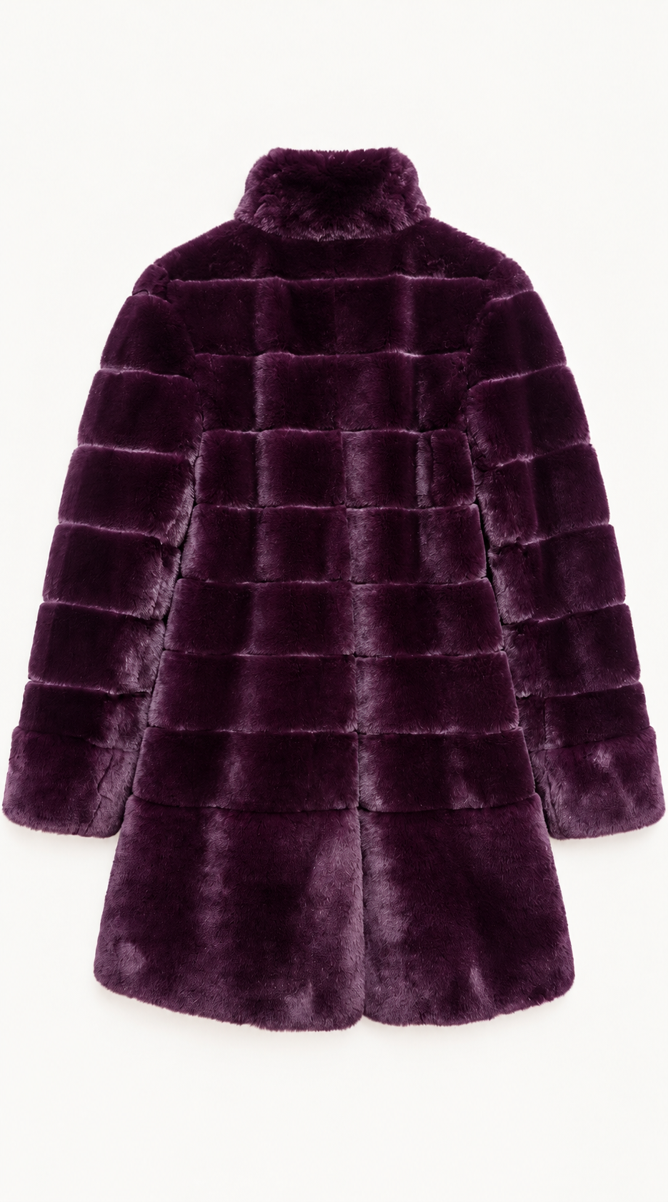Luxy Faux Fur Panelled Coat with High Collar - Bordeaux