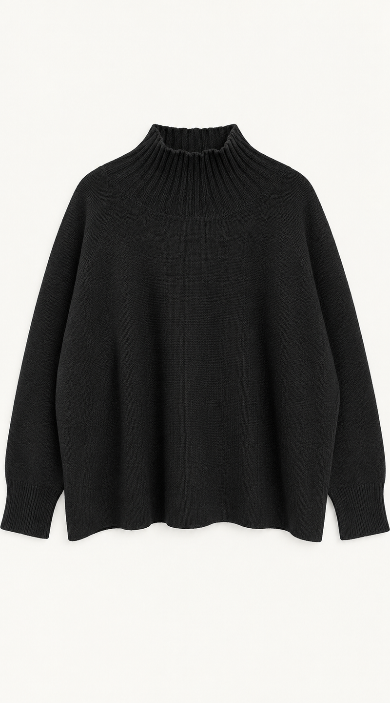 Relaxed High Neck Jumper - Black