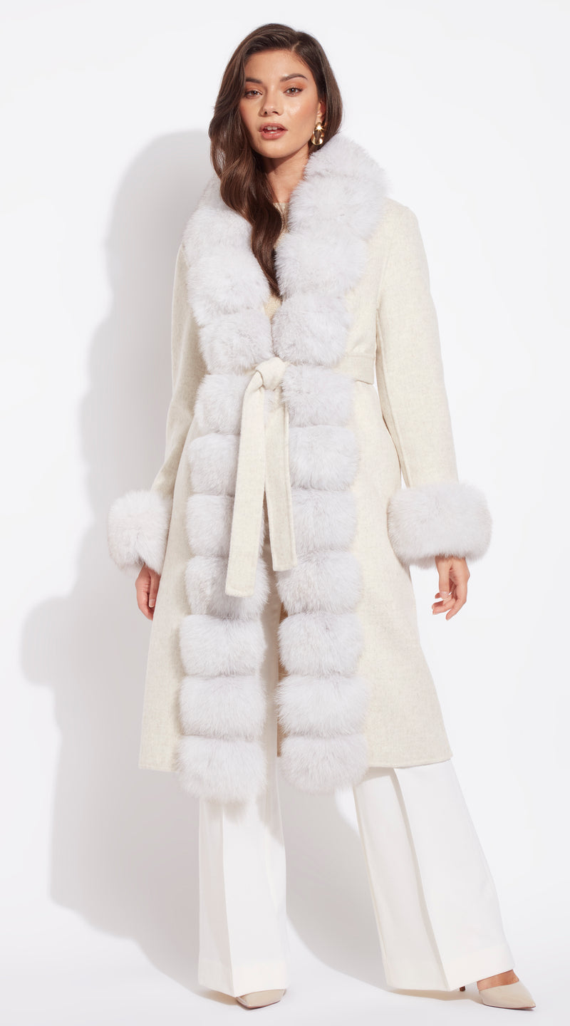 Cashmere & Fur Classic Coat - Crema