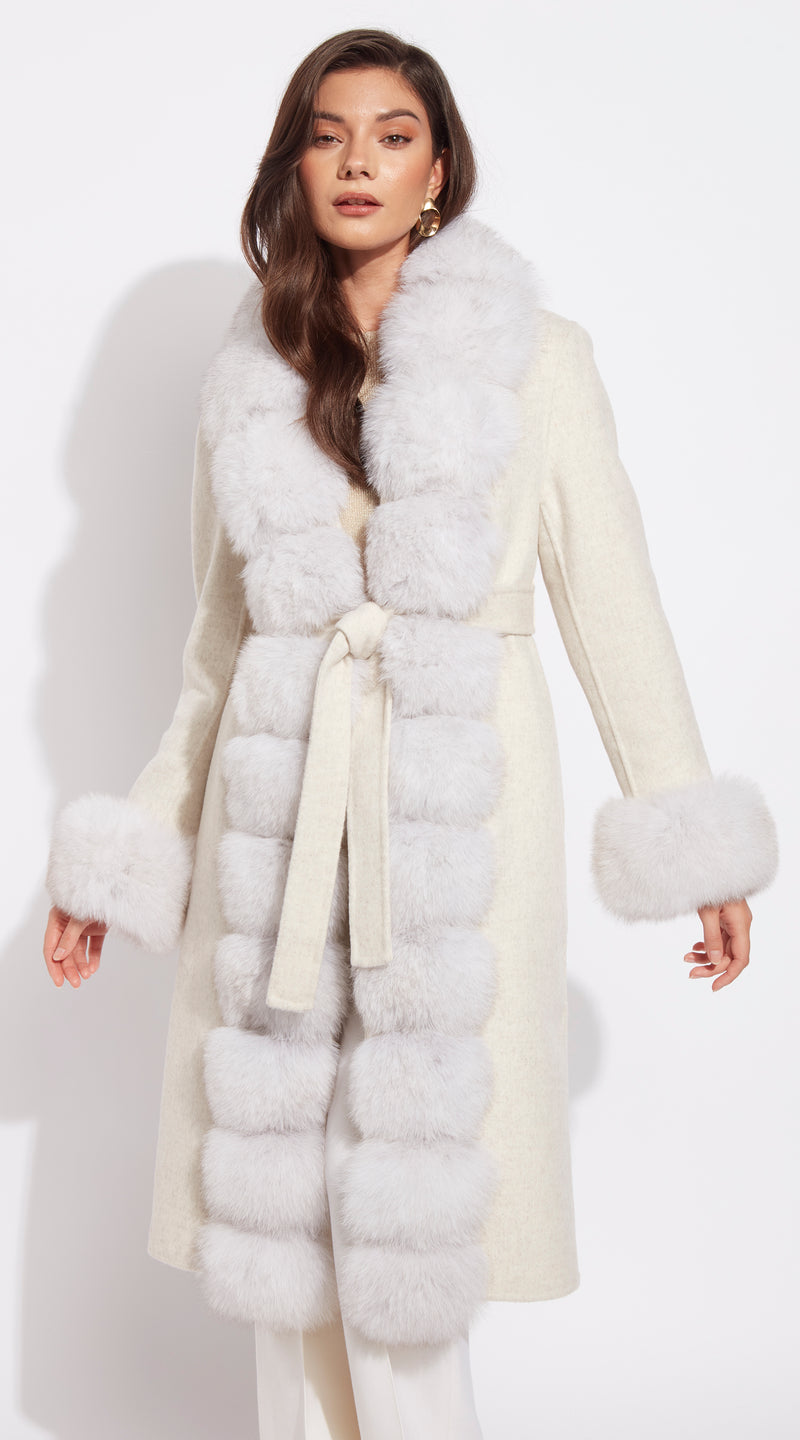 Cashmere & Fur Classic Coat - Crema