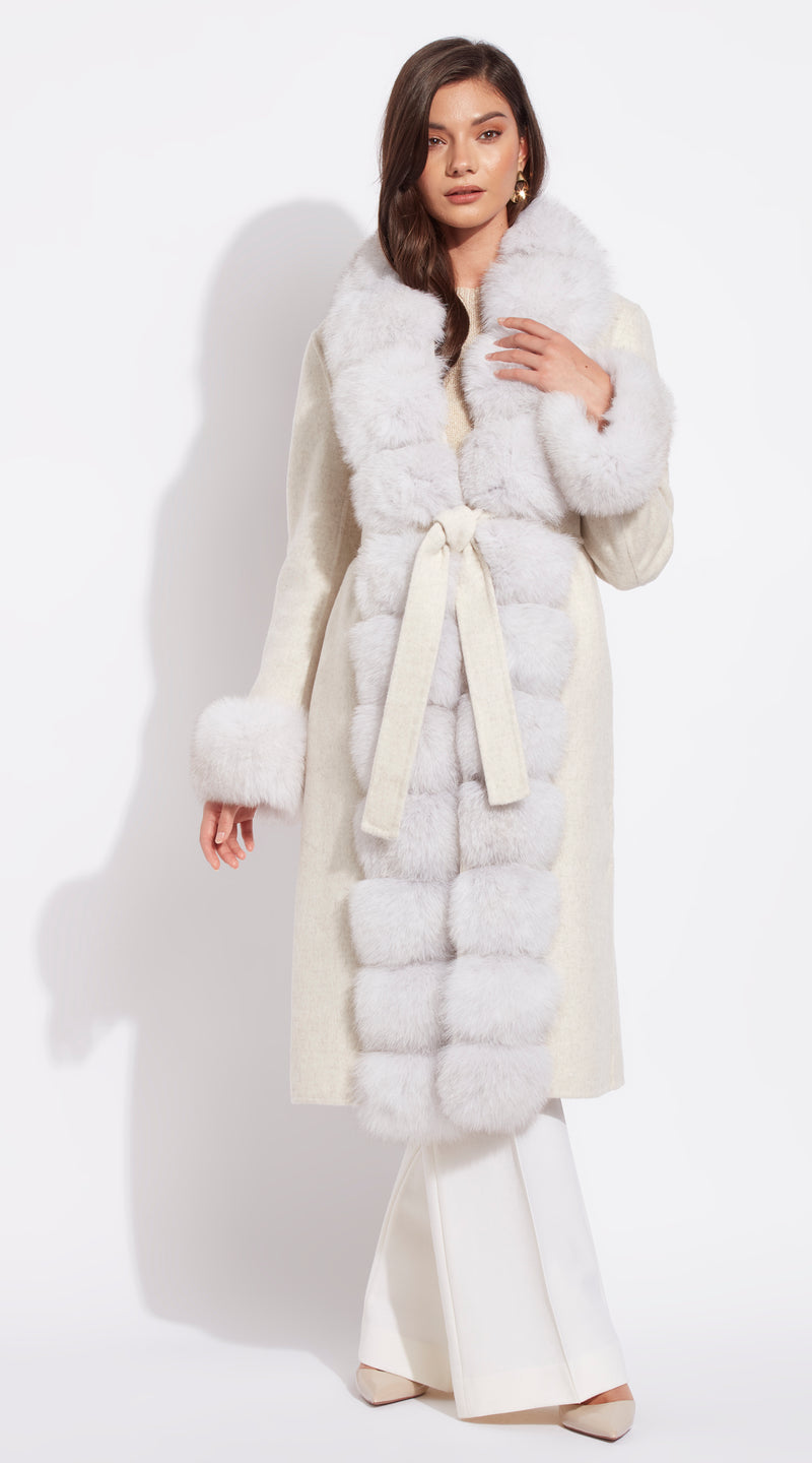 Cashmere & Fur Classic Coat - Crema