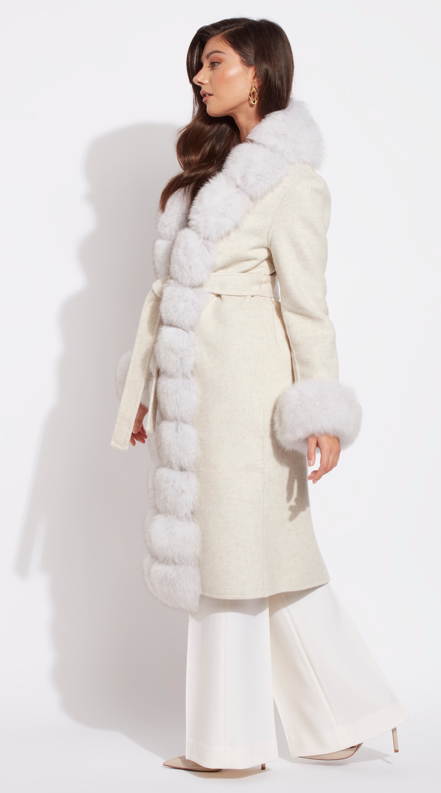 Cashmere & Fur Classic Coat - Crema