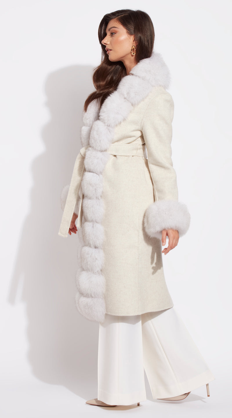 Cashmere & Fur Classic Coat - Crema