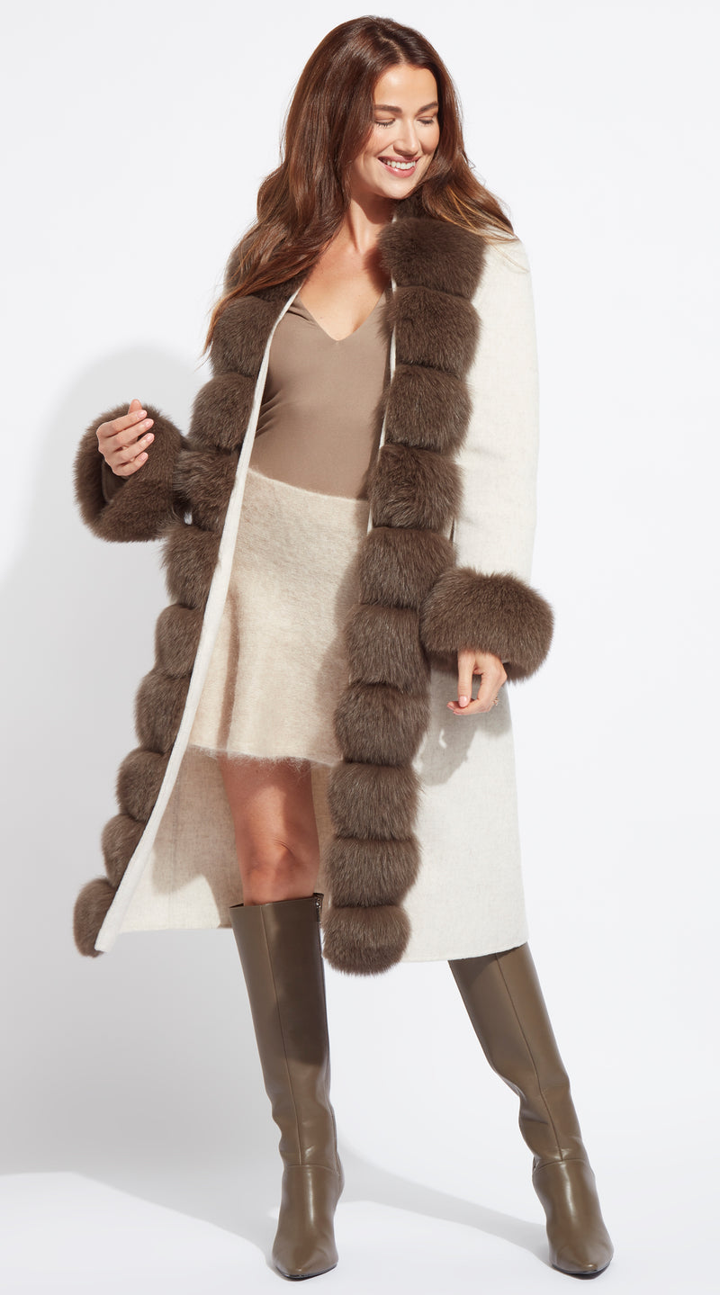 Cashmere &  Fox Fur Midi Belted Coat