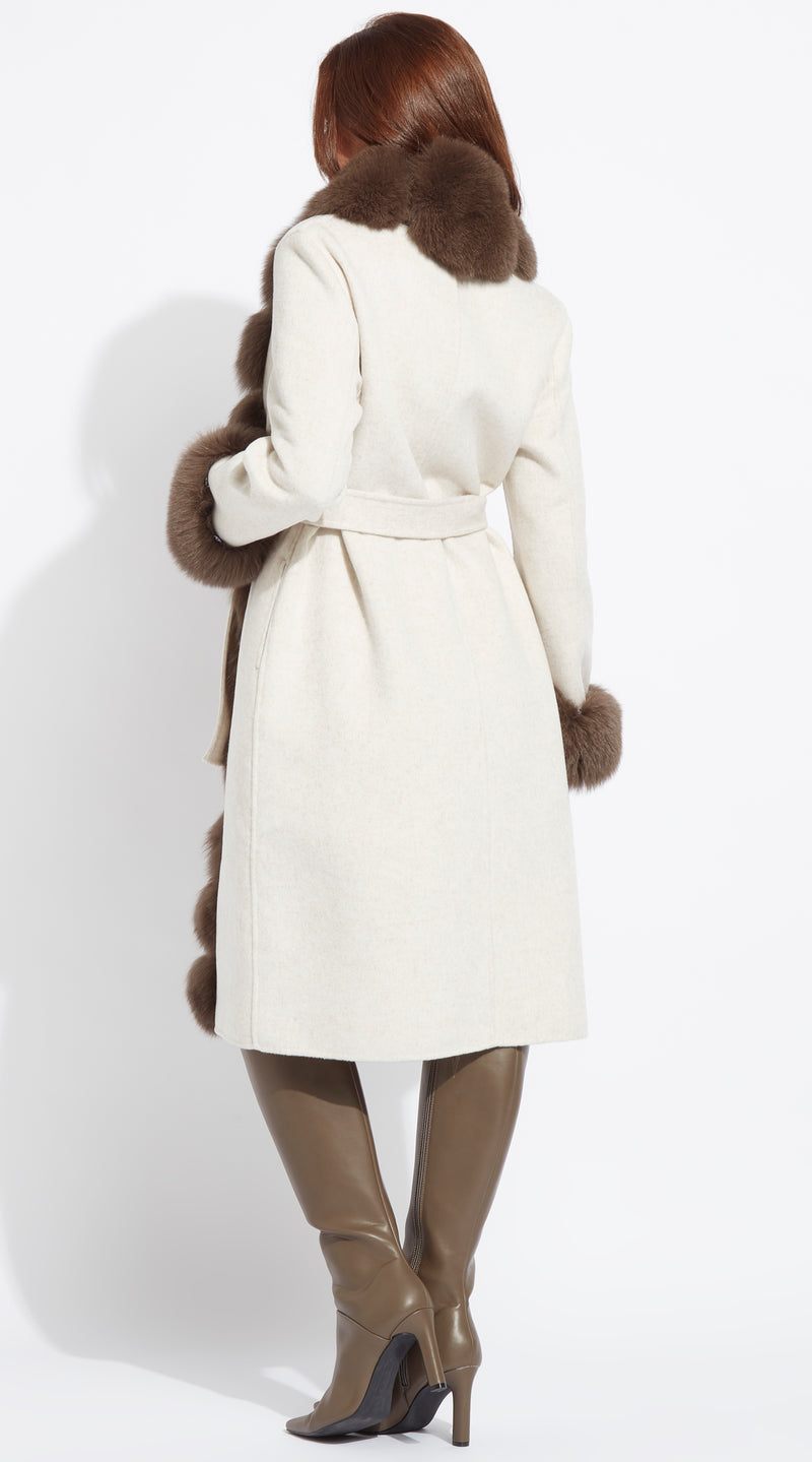 Cashmere &  Fox Fur Midi Belted Coat