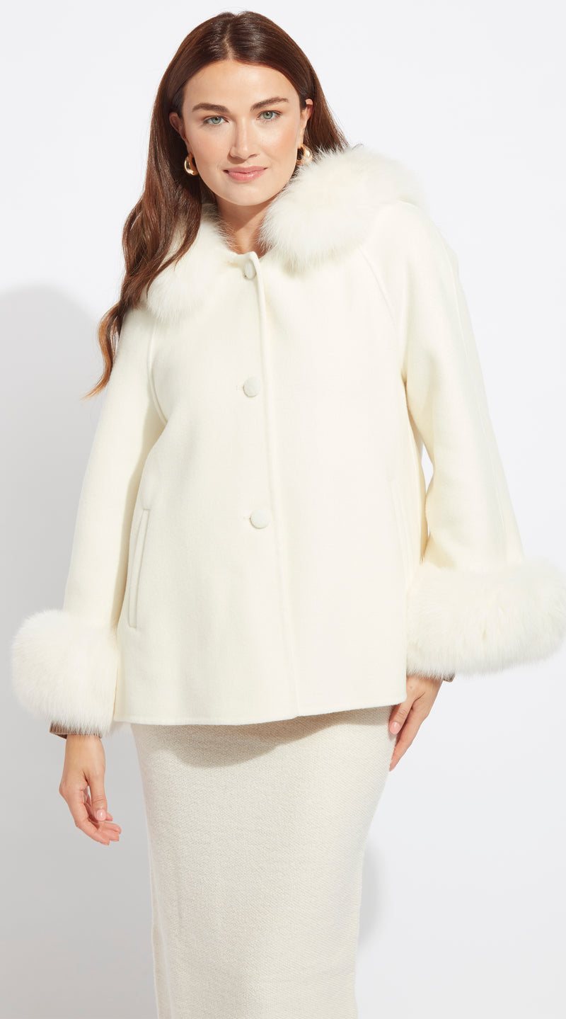Luxy Cashmere Hooded & Cuffed Coat - Crema