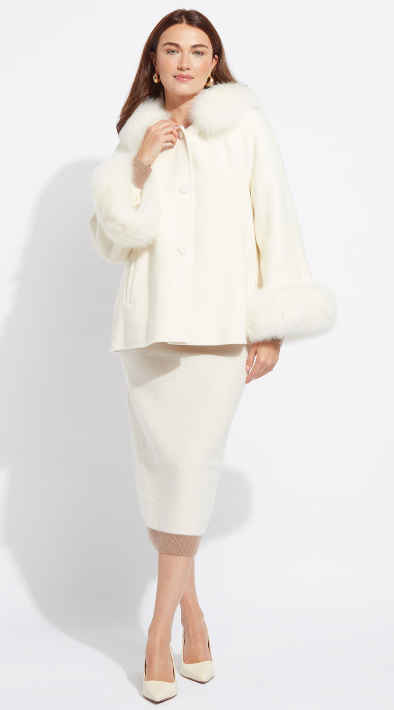 Luxy Cashmere Hooded & Cuffed Coat - Crema