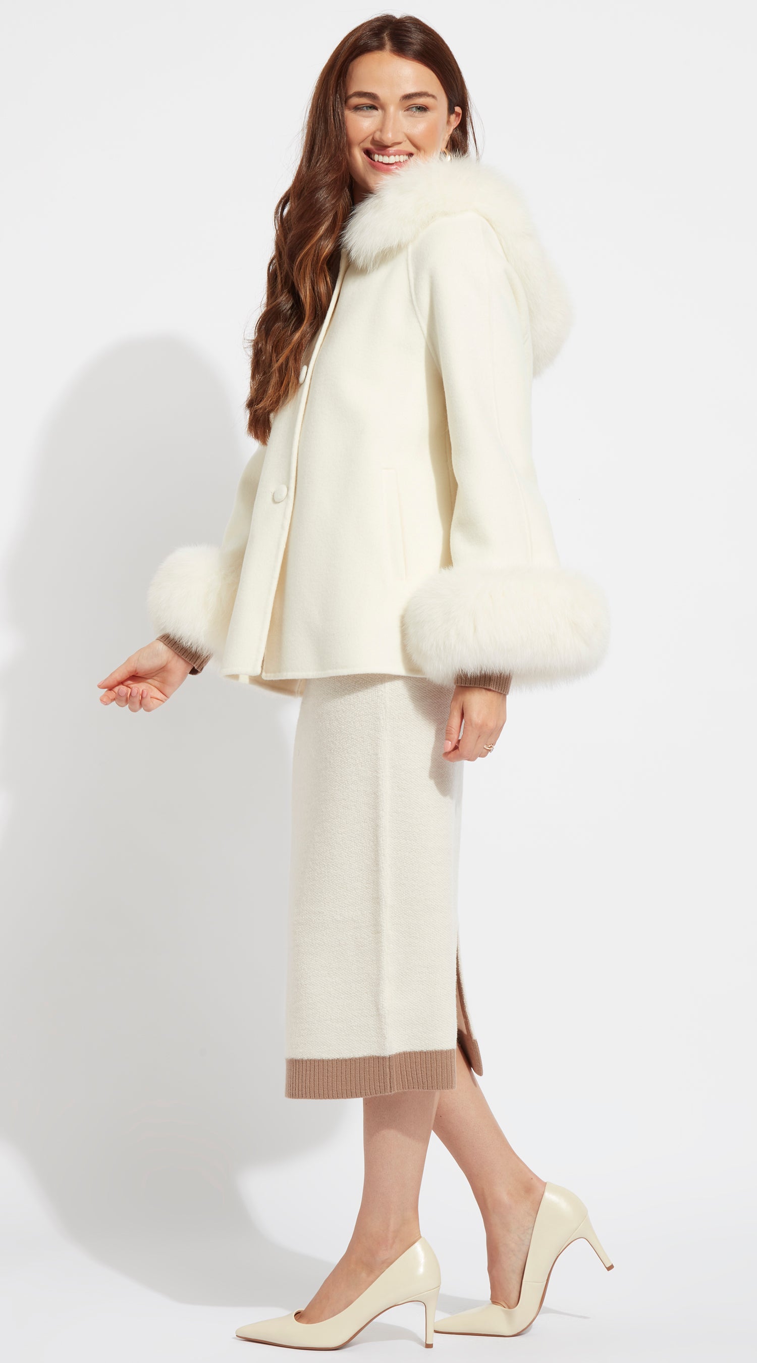 Luxy Cashmere Hooded & Cuffed Coat - Crema