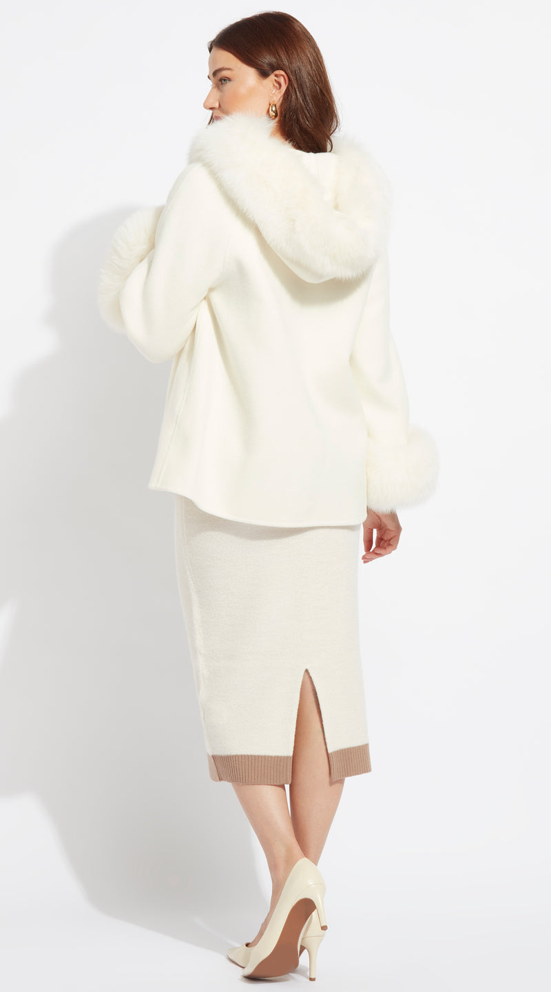 Luxy Cashmere Hooded & Cuffed Coat - Crema