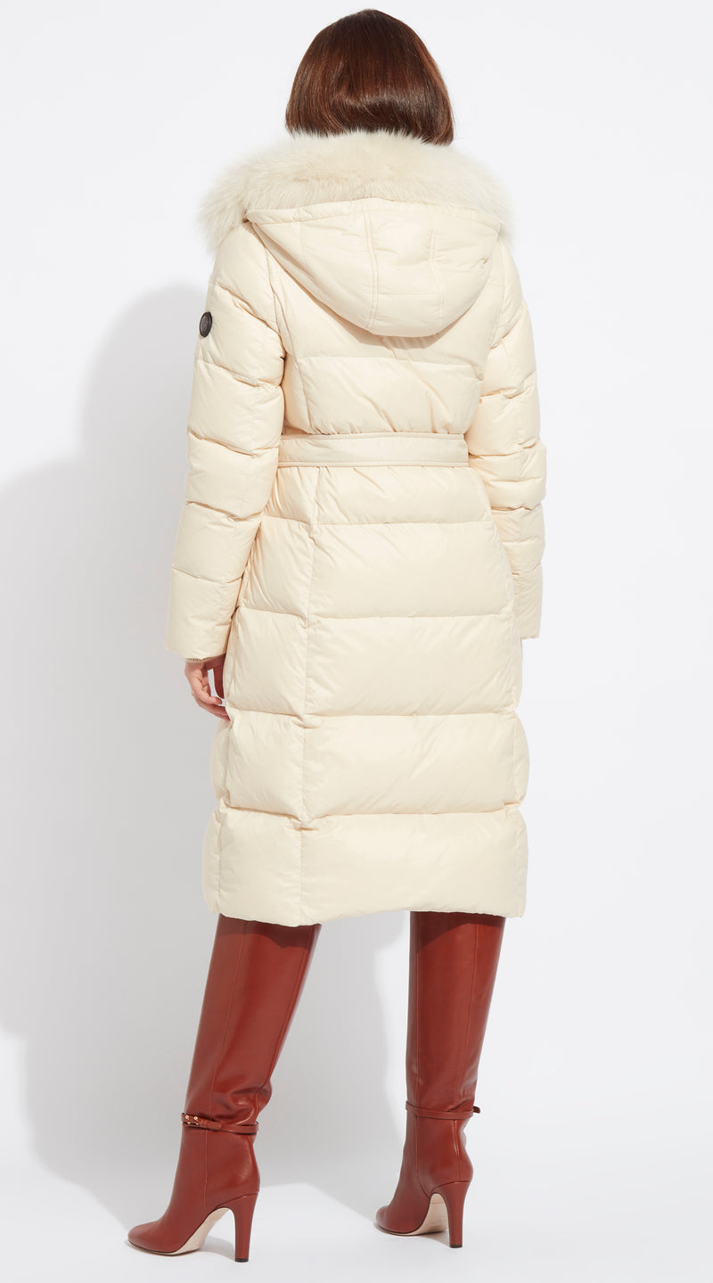 Luxy Lapel Collar Water-Repellent Down Coat - Ecru
