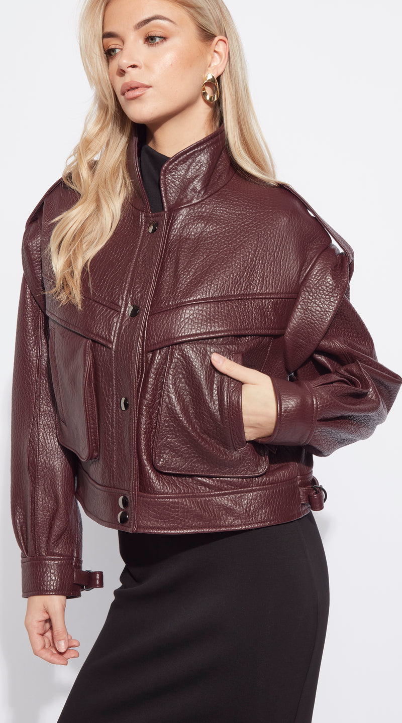 Luxy 2 in 1 Grained Leather Vest /Jacket - Burgundy