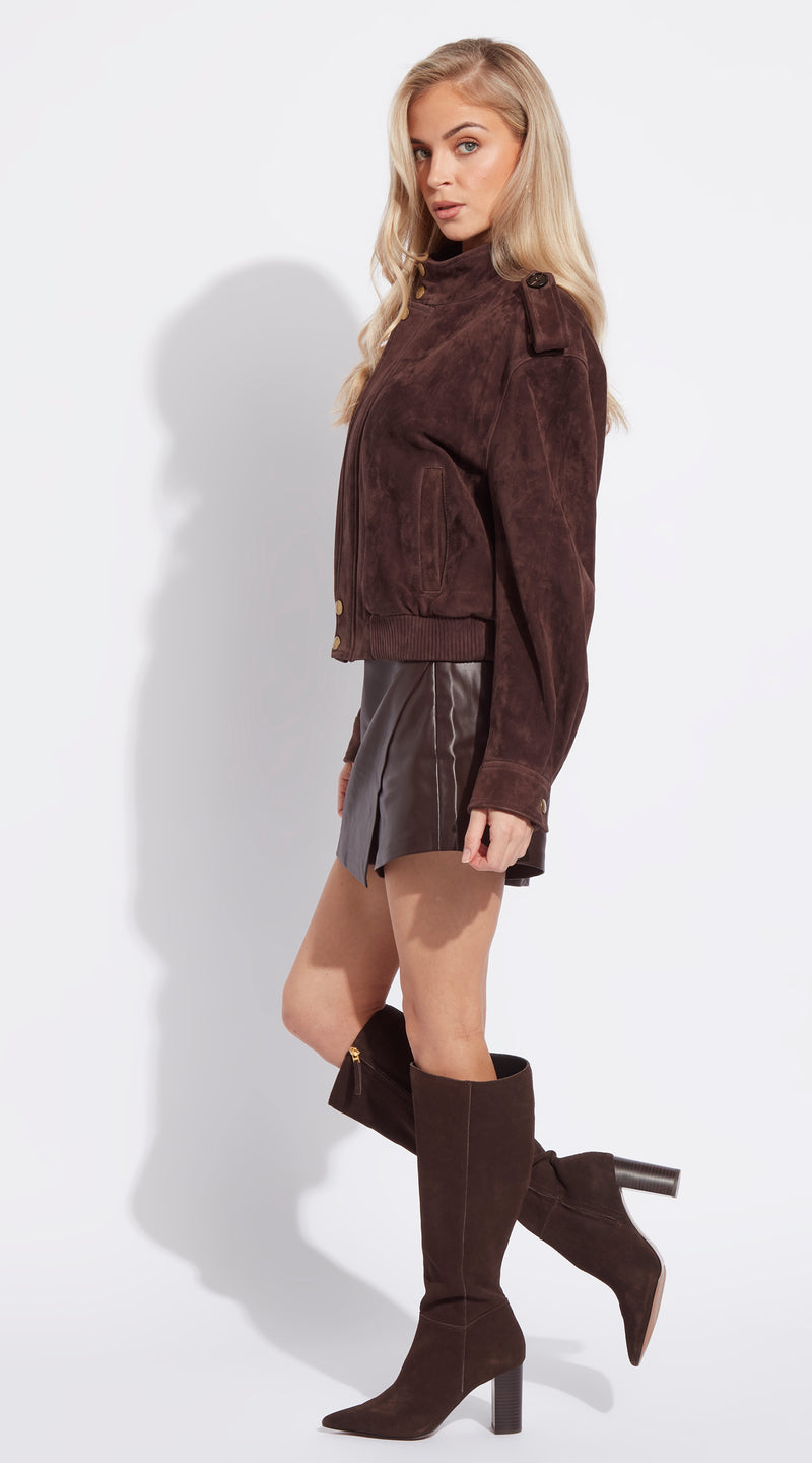 Luxy Suede Bomber Jacket - Brown