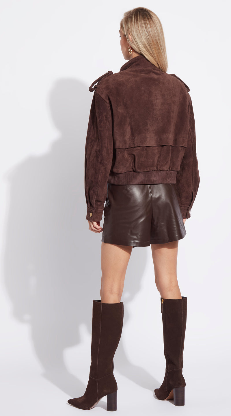 Luxy Suede Bomber Jacket - Brown