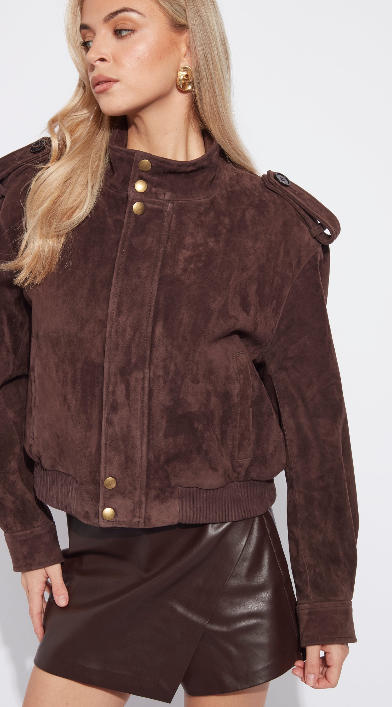 Luxy Suede Bomber Jacket - Brown