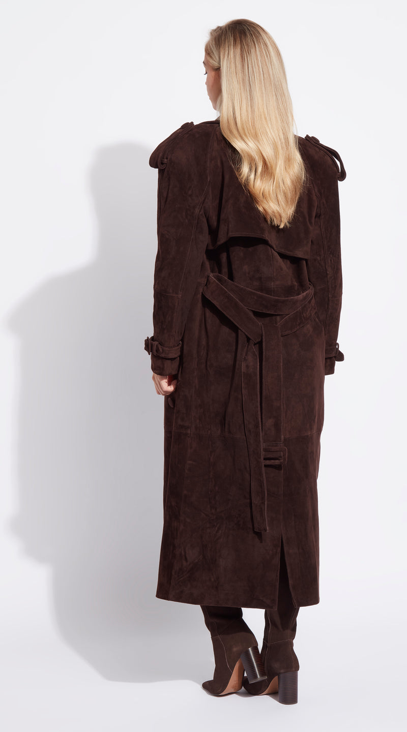 Luxy Suede Trench Coat - Brown