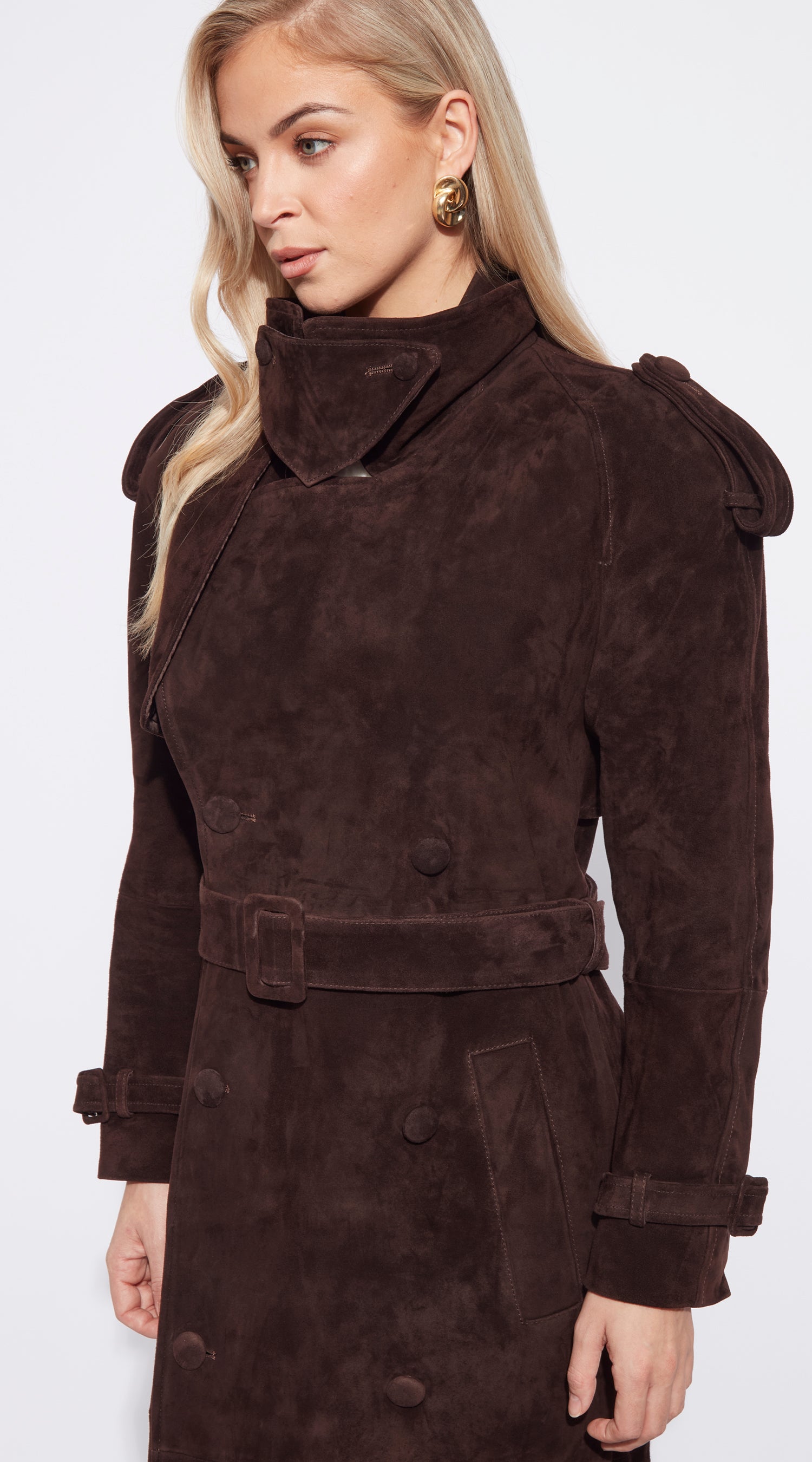 Luxy Suede Trench Coat - Brown