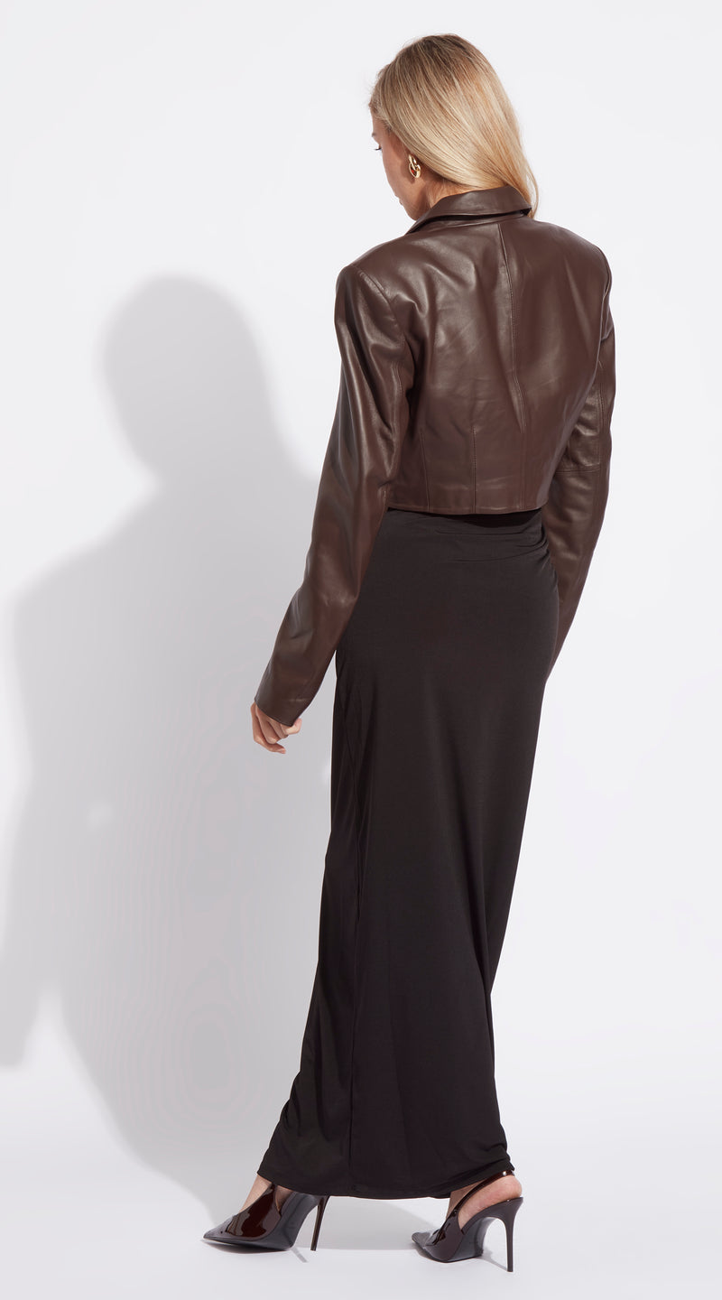 Luxy Cropped Leather Blazer - Brown