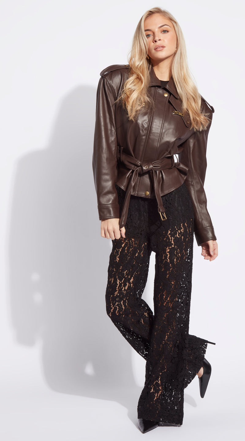 Luxy Cropped Leather Trench - Brown