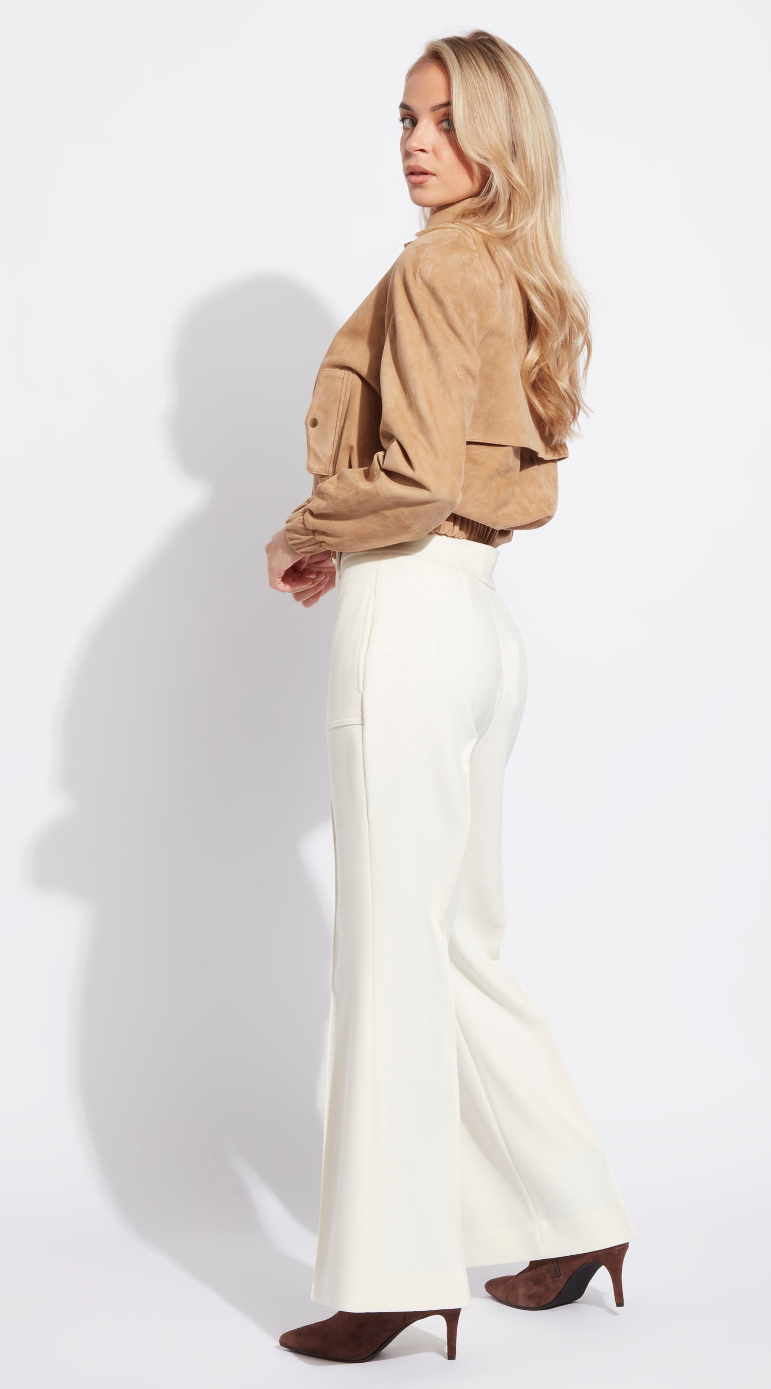 Luxy Suede Cropped Bomber - Light Beige