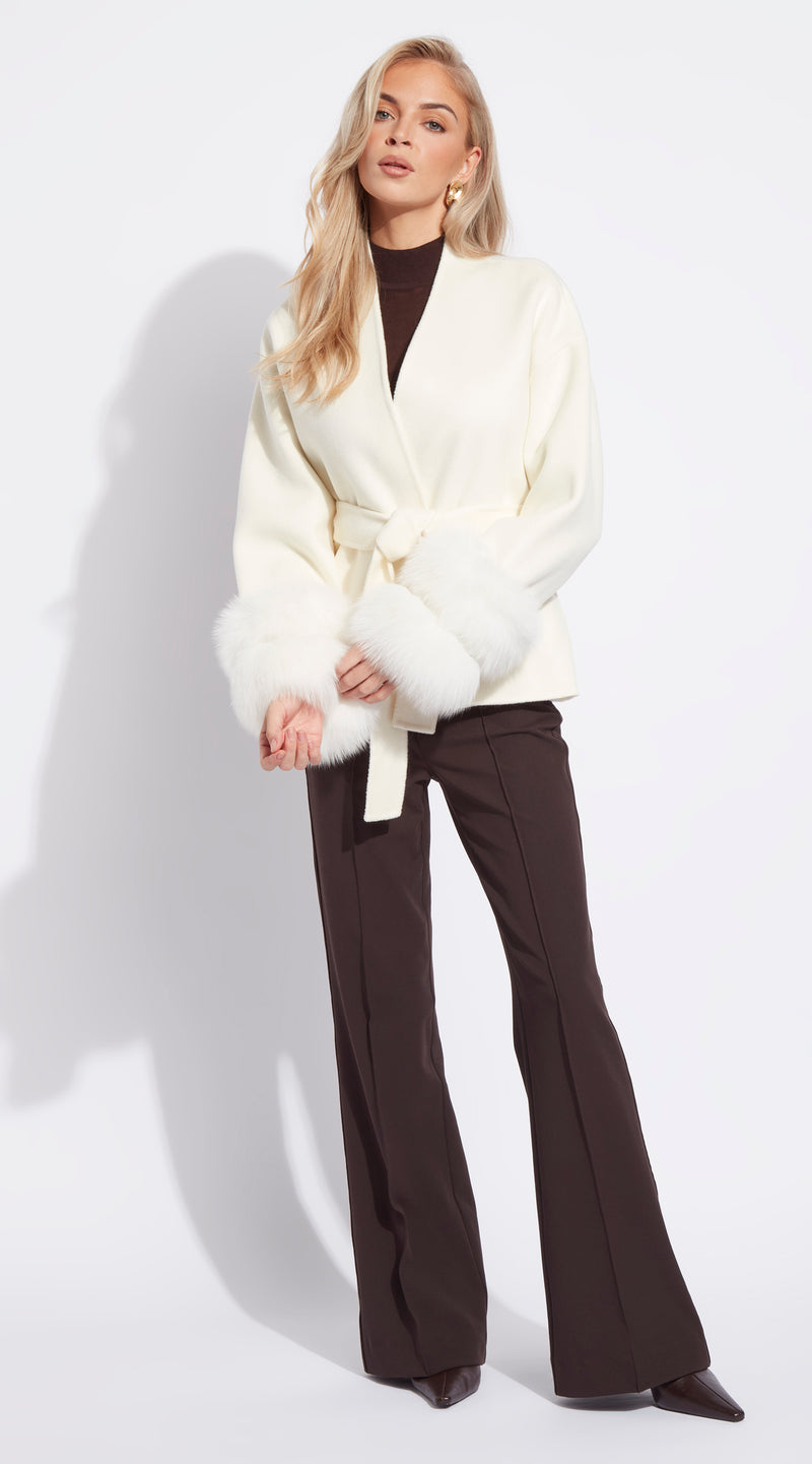 Cashmere Short Double Cuffed Robe Coat - Crema