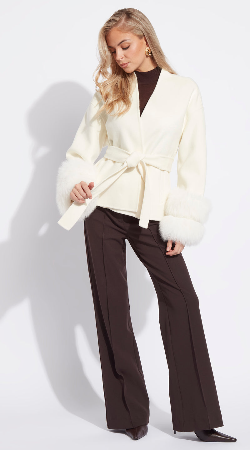 Cashmere Short Double Cuffed Robe Coat - Crema