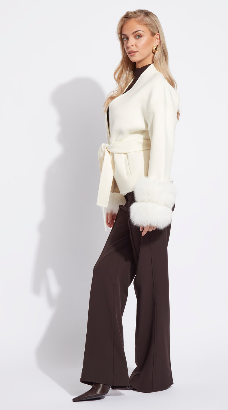 Cashmere Short Double Cuffed Robe Coat - Crema