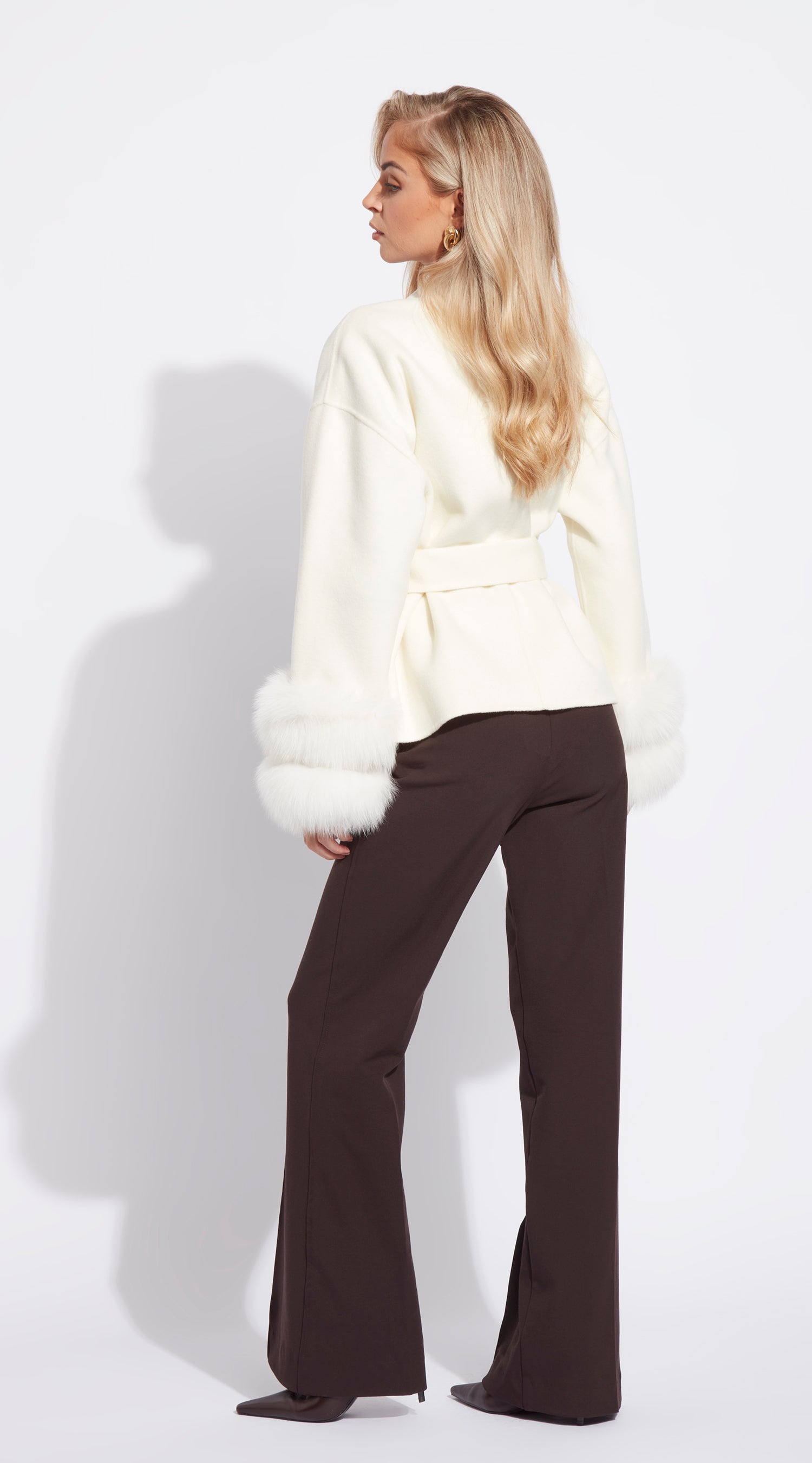 Cashmere Short Double Cuffed Robe Coat - Crema