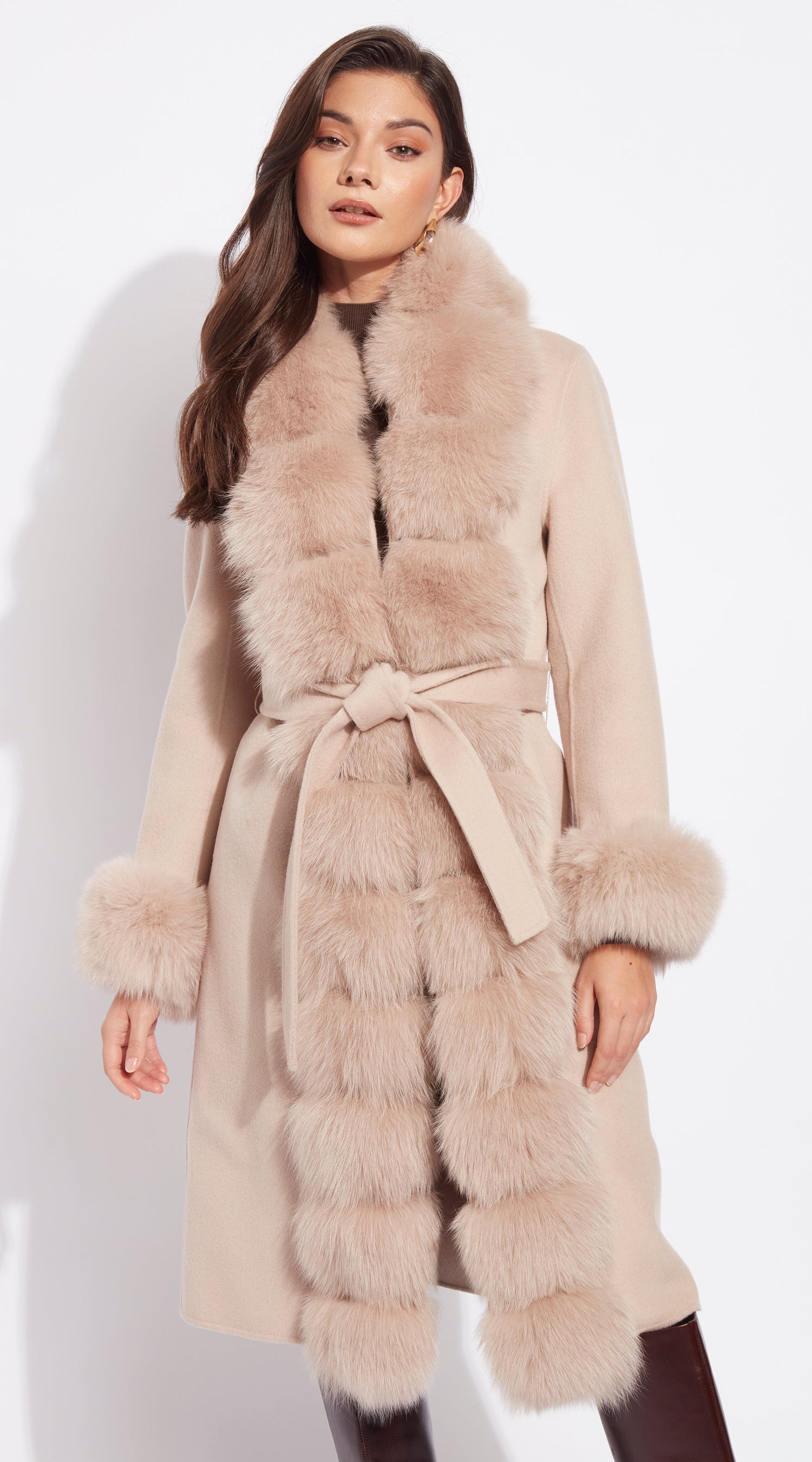 Cashmere & Fur Classic Coat - Beige