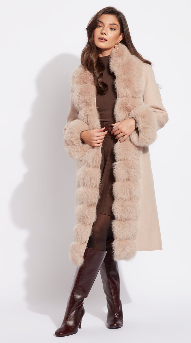 Cashmere & Fur Classic Coat - Beige