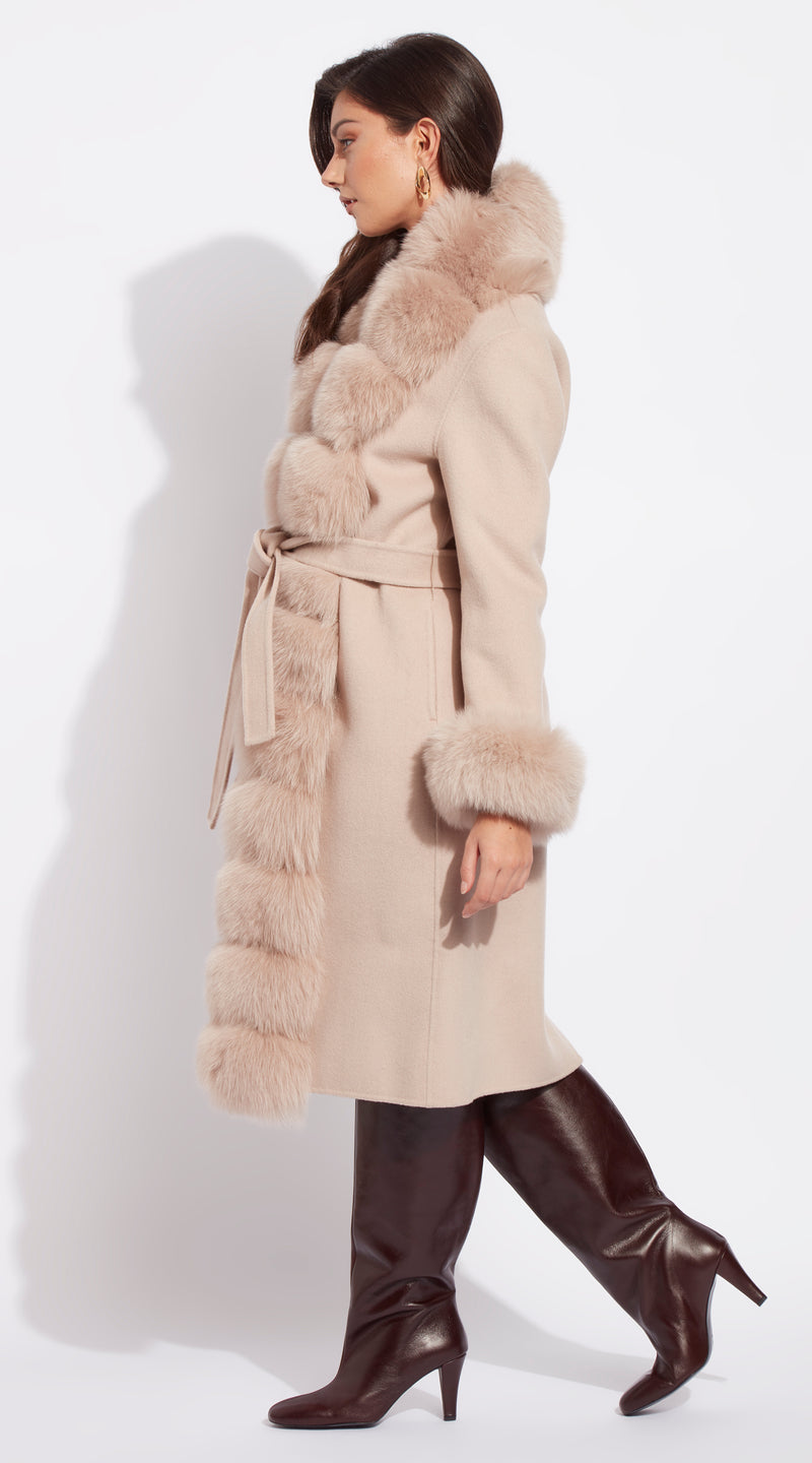 Cashmere & Fur Classic Coat - Beige