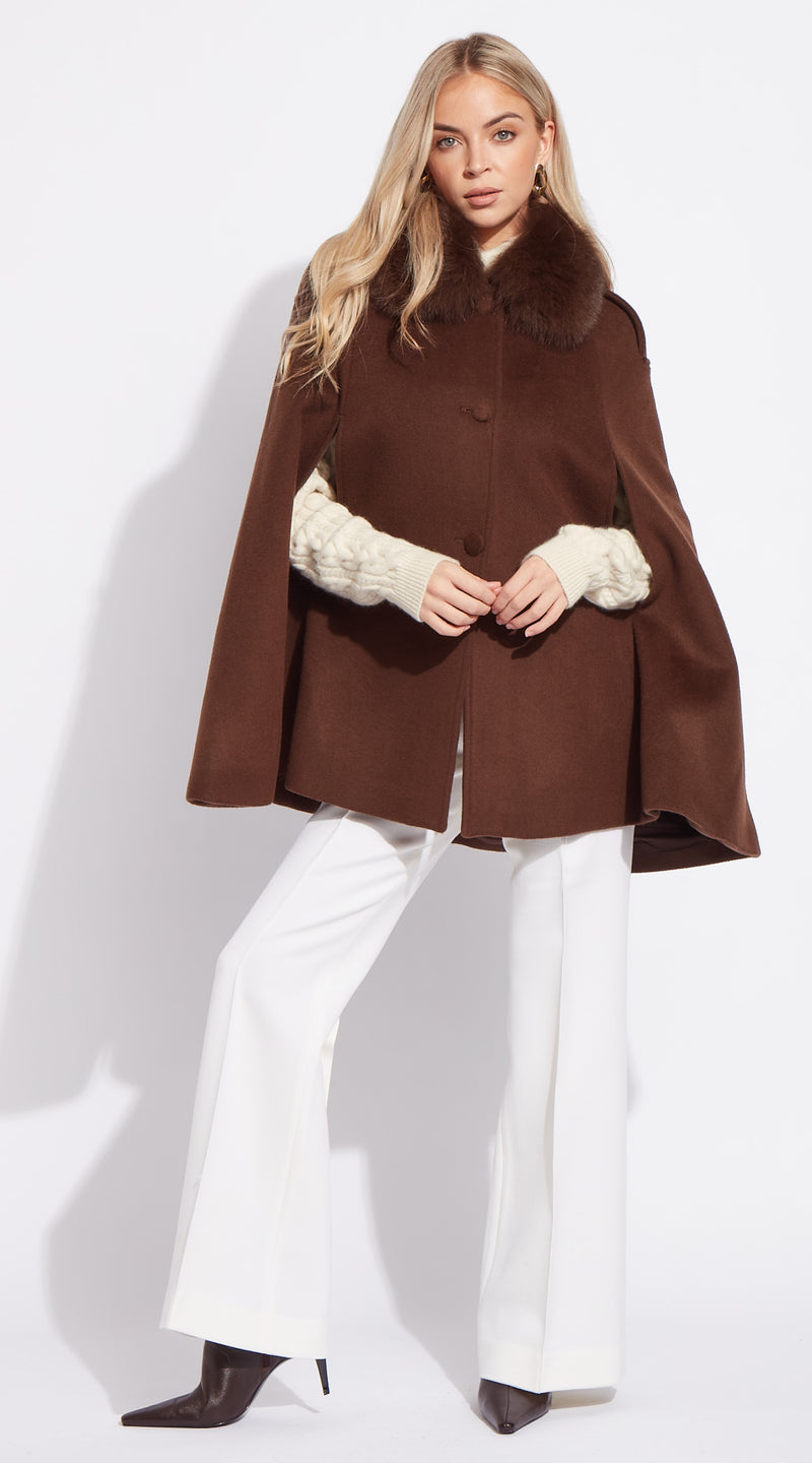 The Luxy Cashmere Cape Coat - Brown
