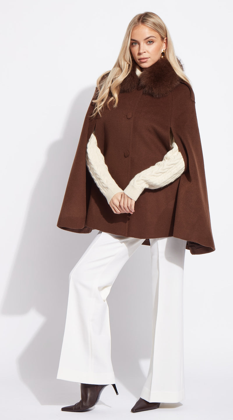 The Luxy Cashmere Cape Coat - Brown